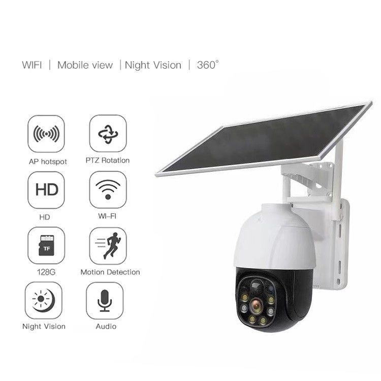 CE  2MP IP WiFi Solar Powered Security Camera PTZ 360 Degree H.265 Wireless