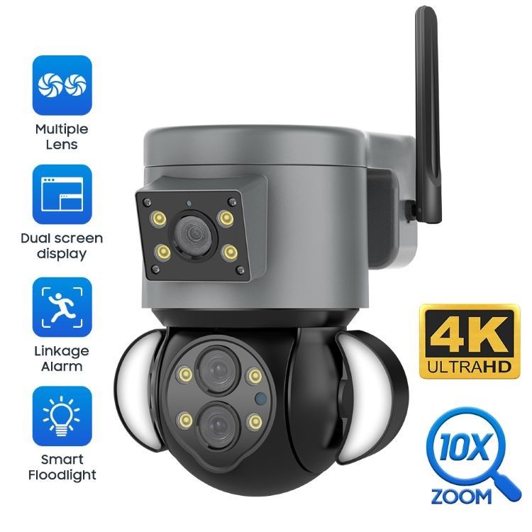 Triple Lens Wifi Security Camera HD 8MP Color Night Vision Outdoor Waterproofing