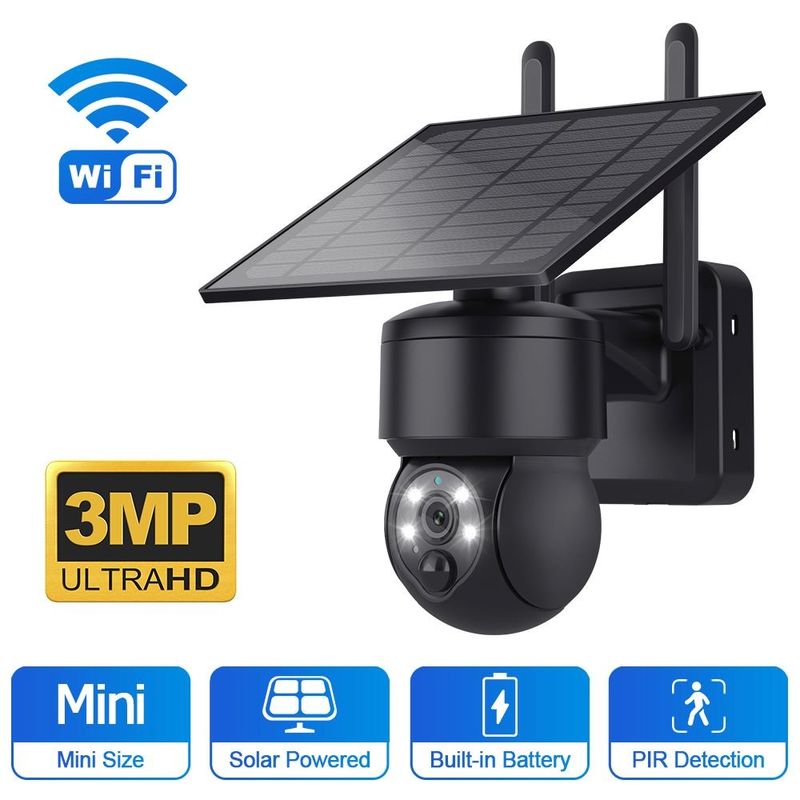 Outdoor PTZ 3MP Solar Powered CCTV Camera Black Color Weather Proof